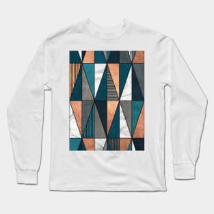 Copper, Marble and Concrete Triangles with Blue Long Sleeve T-Shirt